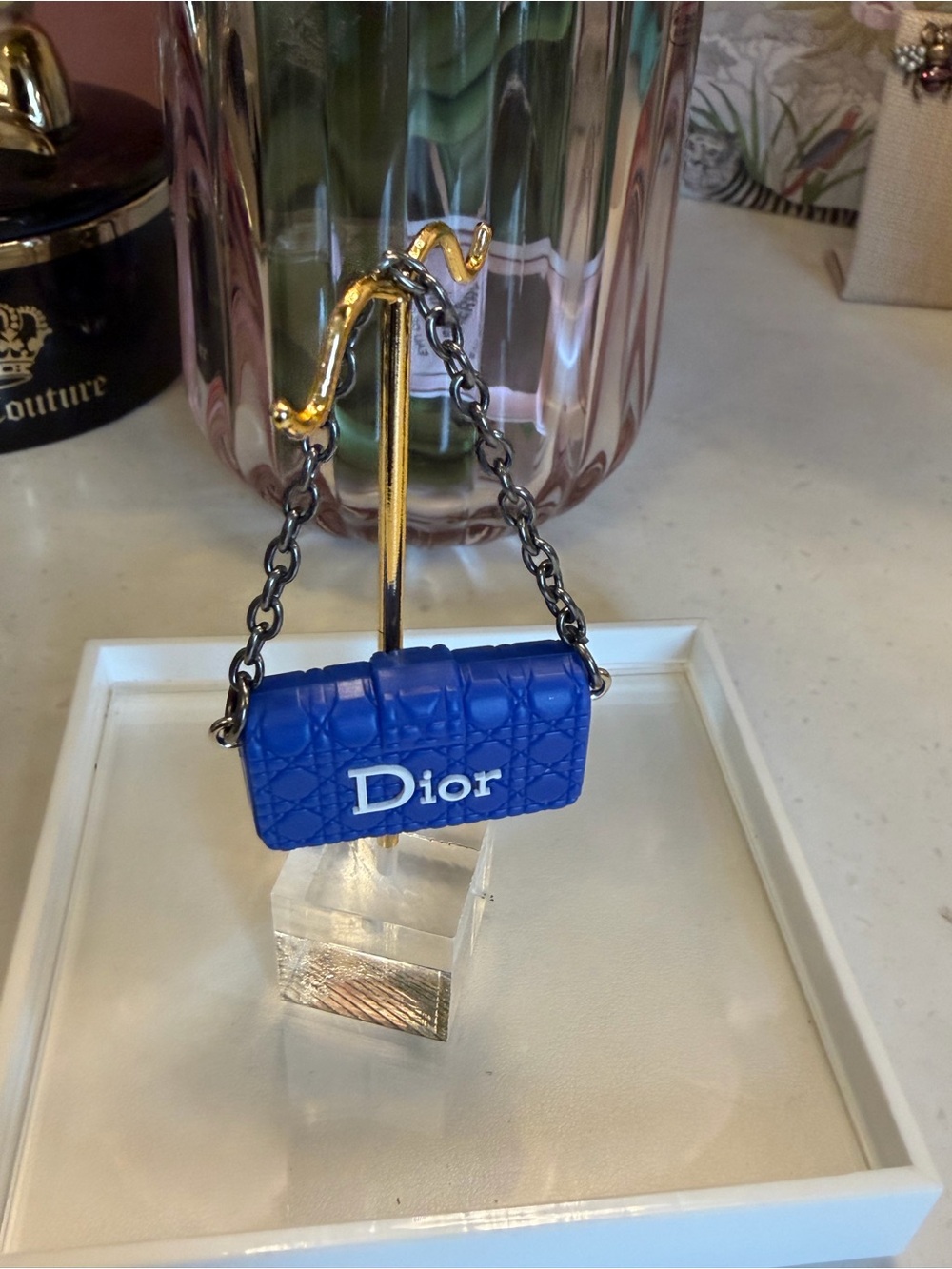 Dior Royal Blue Mini Quilted Chain Bag Charm